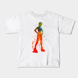 Woman in roller skates in watercolor Kids T-Shirt